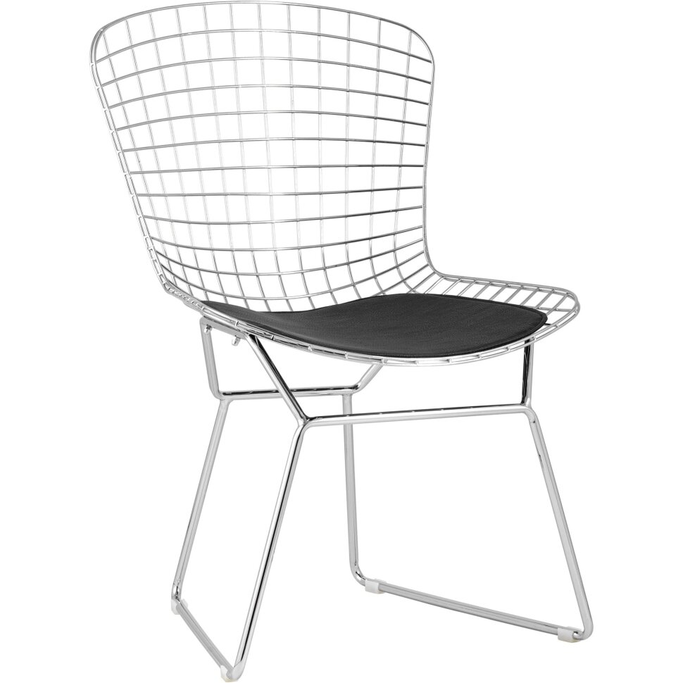 Стул обеденный Bertoia хромированный с черной подушкой Стул обеденный Bertoia хромированный с черной подушкой