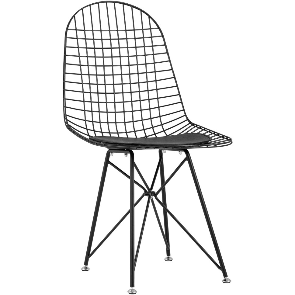 обеденный Eiffel из металла цвет черный с подушкой из черной экокожи обеденный Eiffel из металла цвет черный с подушкой из черной экокожи