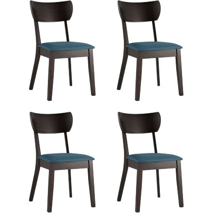 Комплект из четырех стульев Stool Group TOMAS мягкое синее сиденье деревянный каркас из массива гевеи 