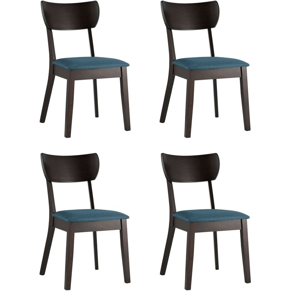 Комплект из четырех стульев Stool Group TOMAS мягкое синее сиденье деревянный каркас из массива гевеи Комплект из четырех стульев Stool Group TOMAS мягкое синее сиденье деревянный каркас из массива гевеи