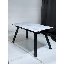 Стол Морис 140 БЕЛЫЙ МРАМОР САТИНАТ, стекло / черный, М-City